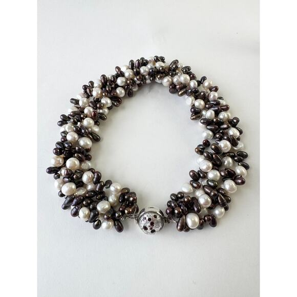 Freshwater Pearl Multi Strand Collar Fancy Artisan Made Sterling Clasp Necklace - Picture 11 of 12